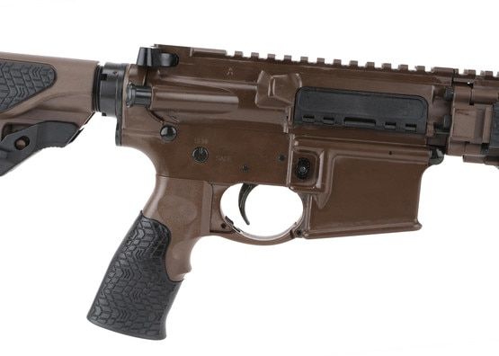 The MK18 AR15 5.56 SBR by daniel defense comes with overmolded polymer DD stock and pistol grip